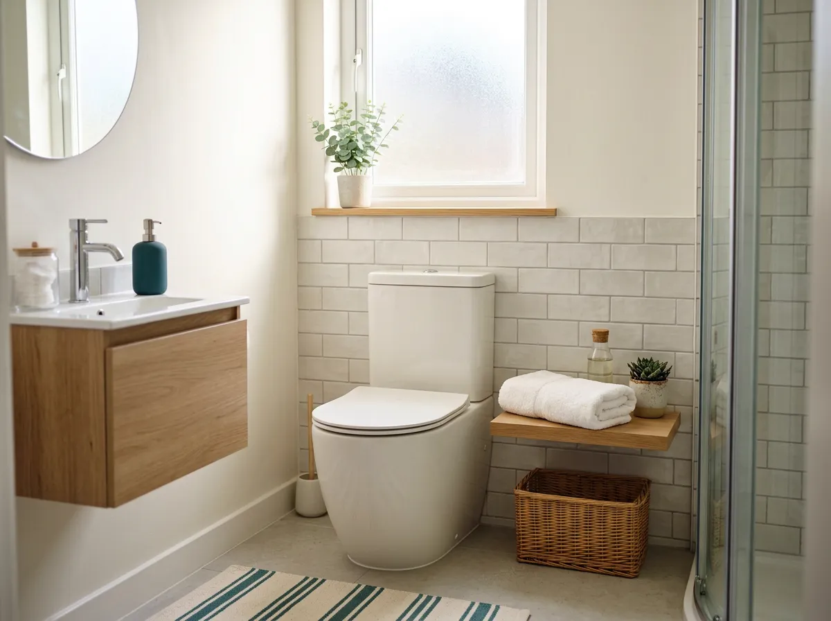Comfortable, clean modern bathroom with a bidet toilet seat