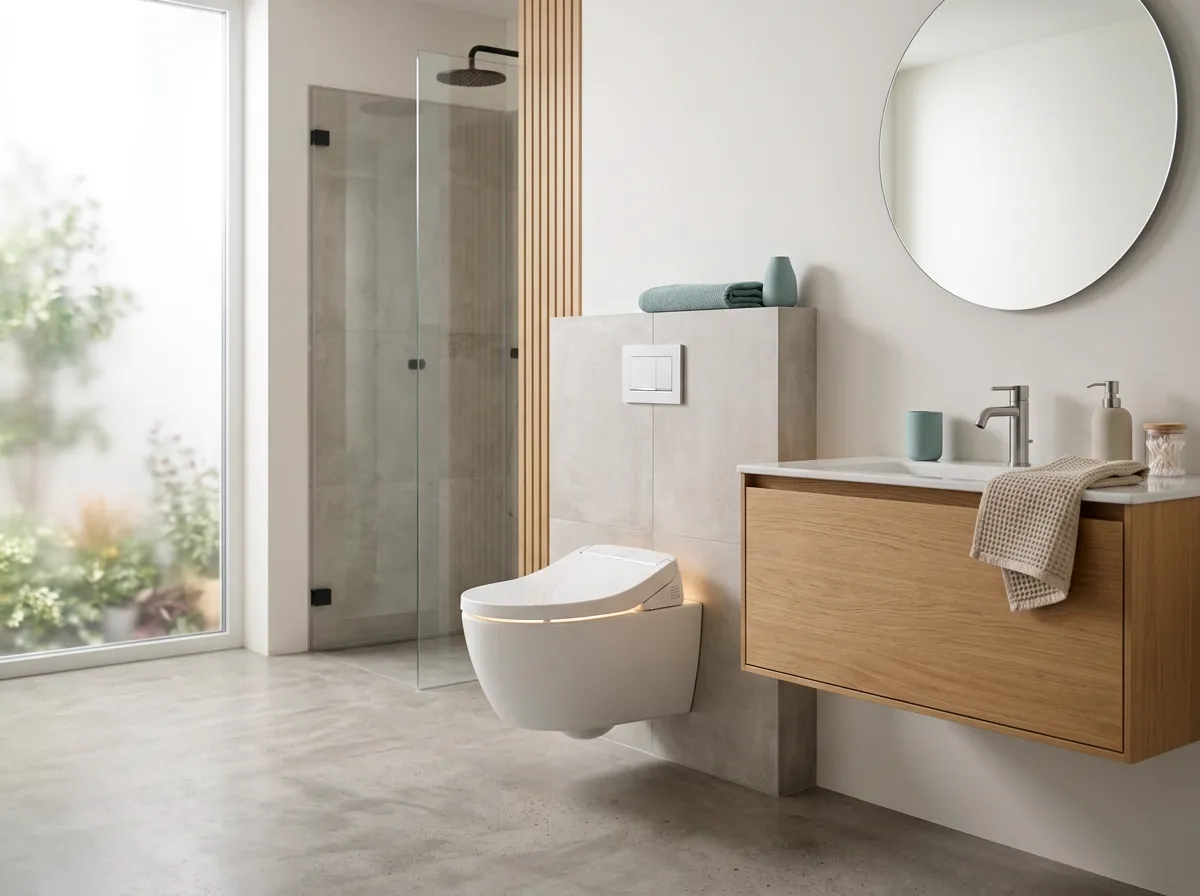 Brondell Swash 1400 Luxury Bidet Seat in a modern bathroom